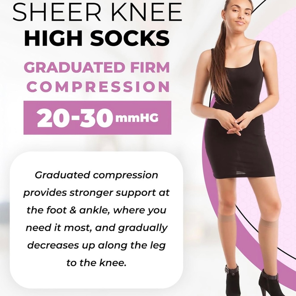 GABRIALLA SHEER KNEE-HIGH GRADUAL MEDICAL COMPRESSION 20-30mmHg.